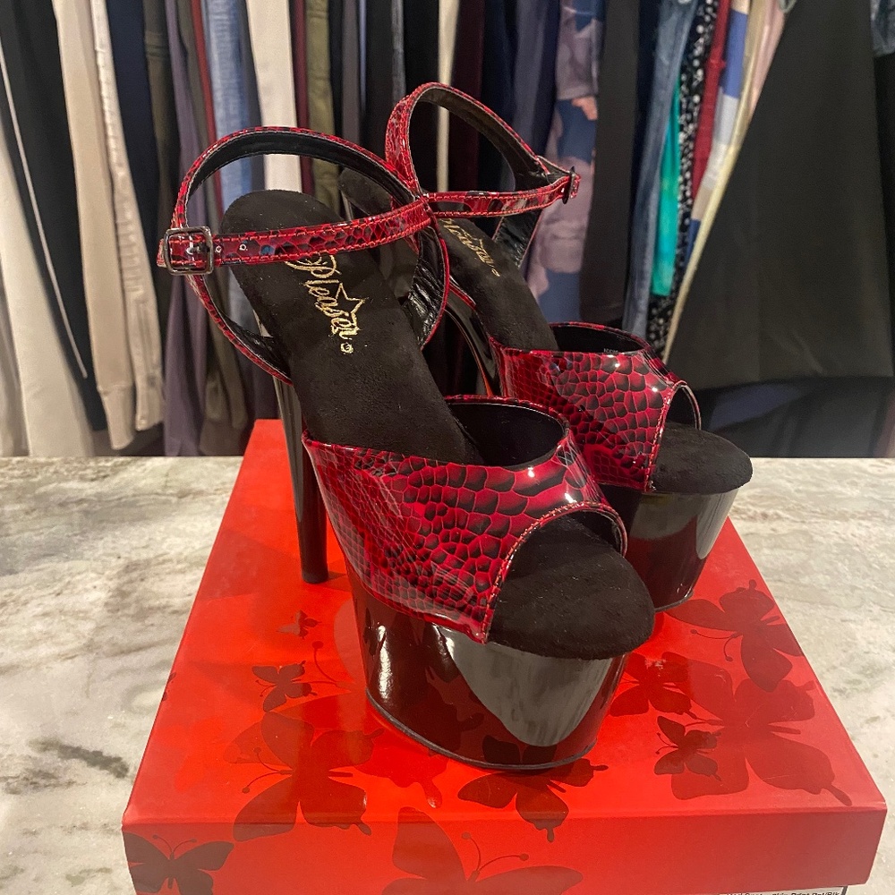 Pleaser Women's Red Snake skin 7 inch dancer/sexy heels